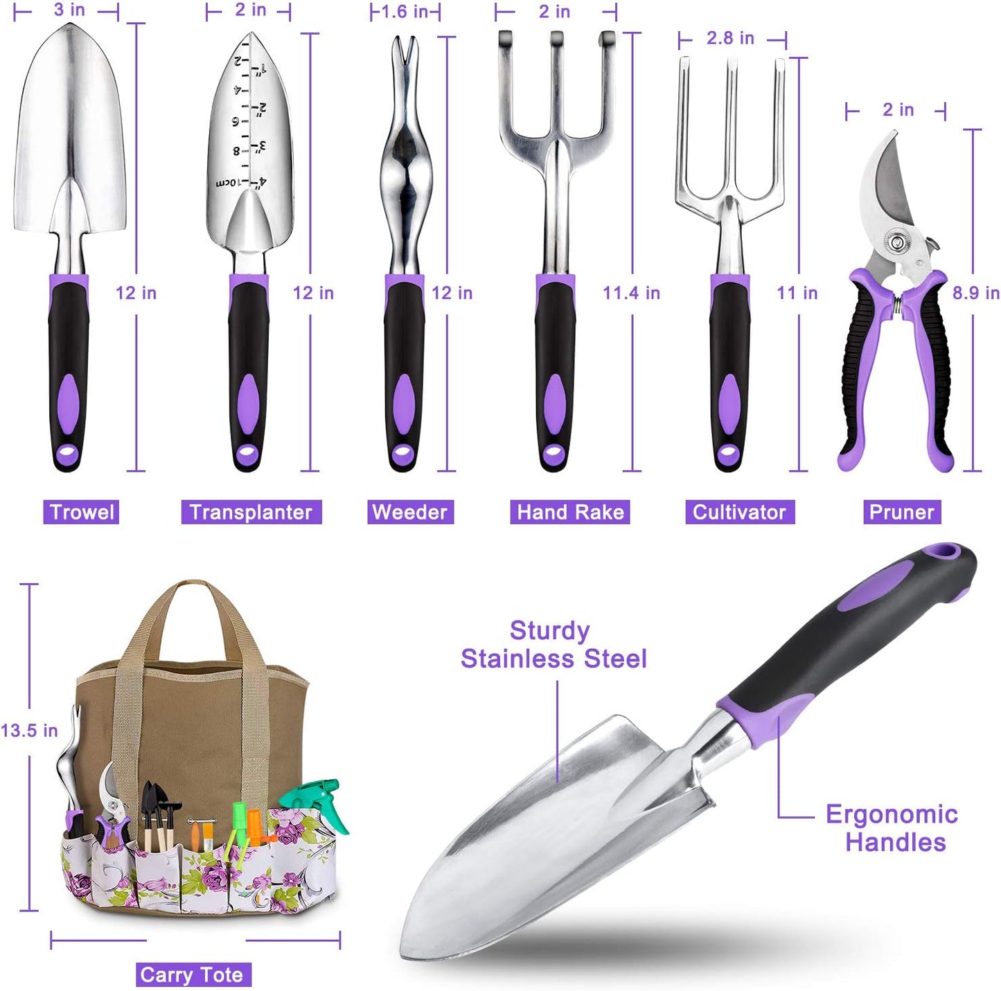 Garden Tools Set 83 Piece, Succulent Tools Set Included, Heavy Duty Aluminum Gardening Tools for Gardening, Non-Slip Ergonomic Handle, Durable Storage Tote Bag, Gifts for Men Women