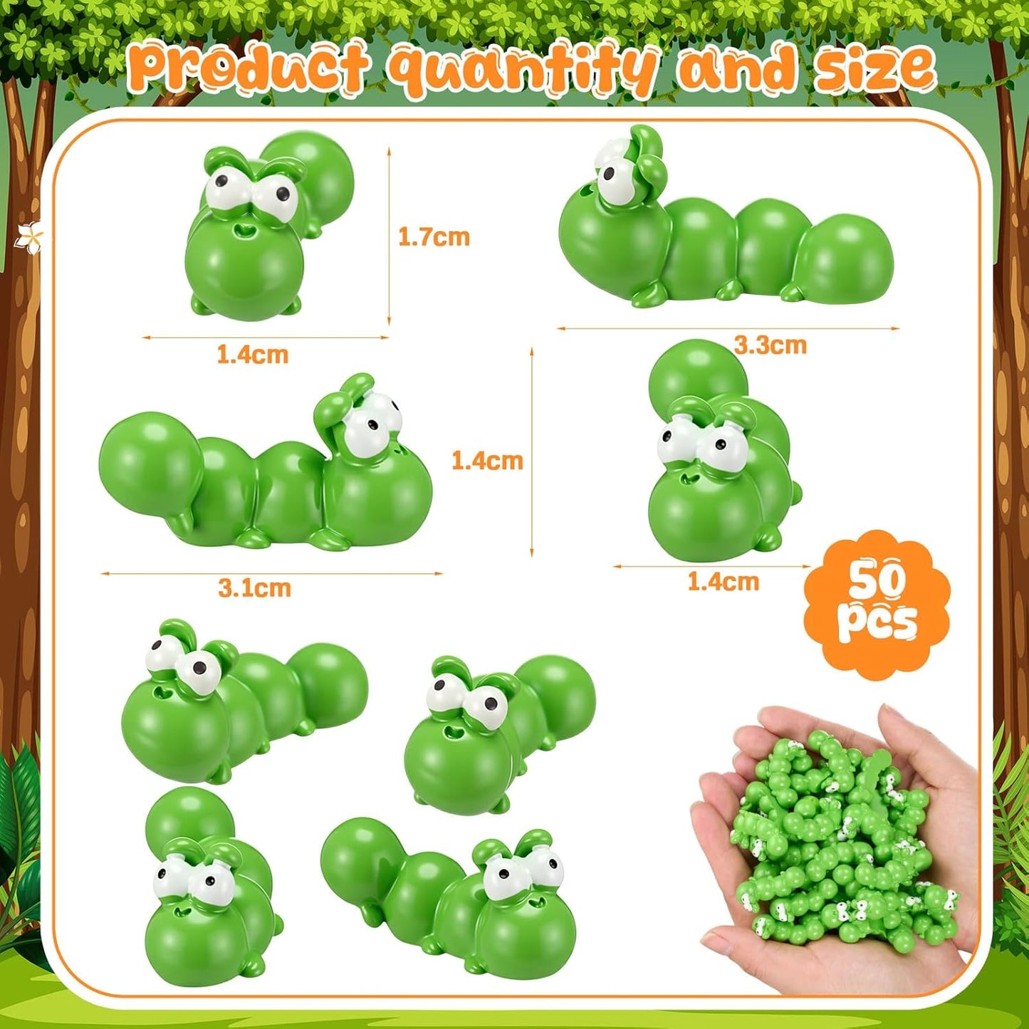 Geelin 50 Pcs Mini Resin Caterpillar Figures Bulk, Miniature Resin Animal Realistic Caterpillar Tiny Bug Ornament Lifelike Forest Tool for Party Shooting Props Favor
