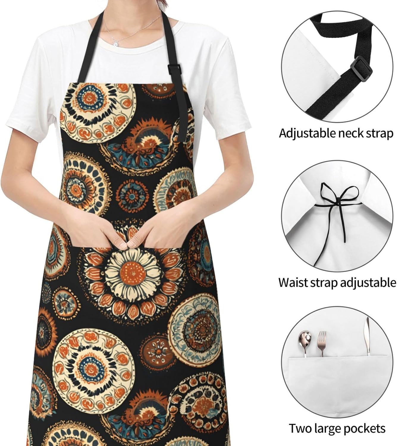 YANYU Ethnic Circles Floral Pattern Print 28x33 In Kitchen Apron Styli