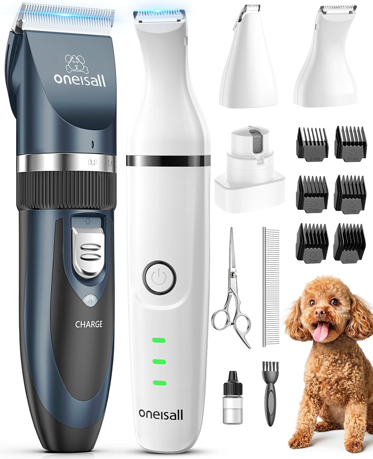 oneisall 4 in 1 Dog Clippers and Paw Trimmer Grooming Kit, Low Noise C