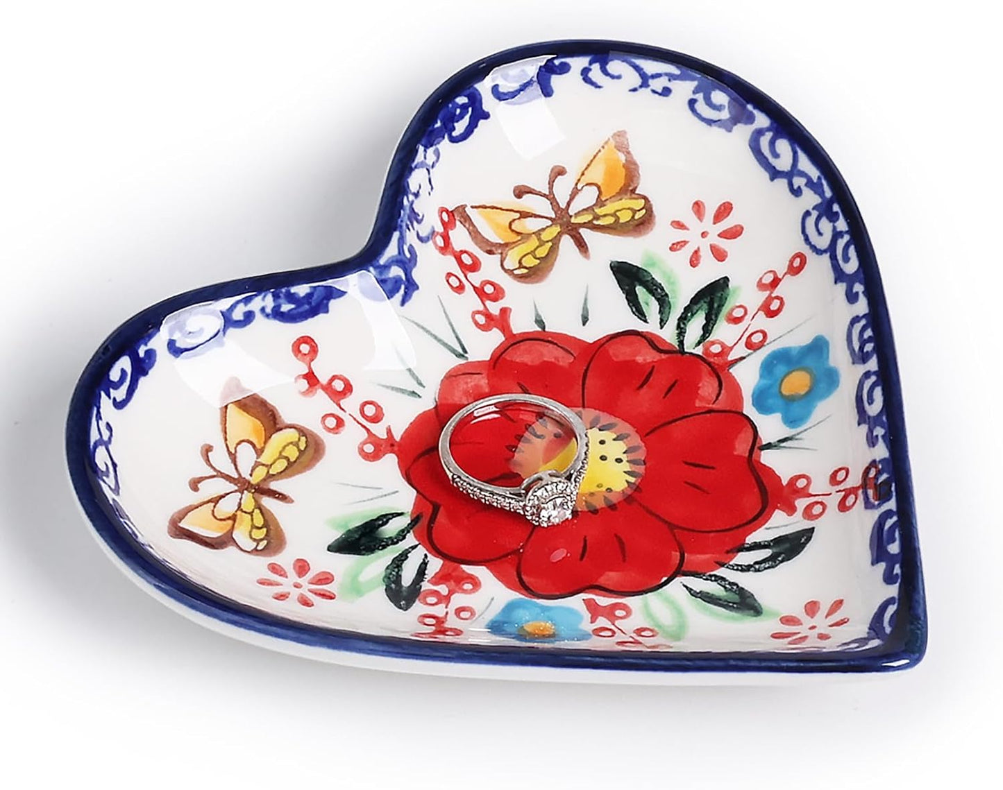 silesia Handmade Jewelry Tray, 4.5" Ceramic Hand-Painted Jewelry Dish,