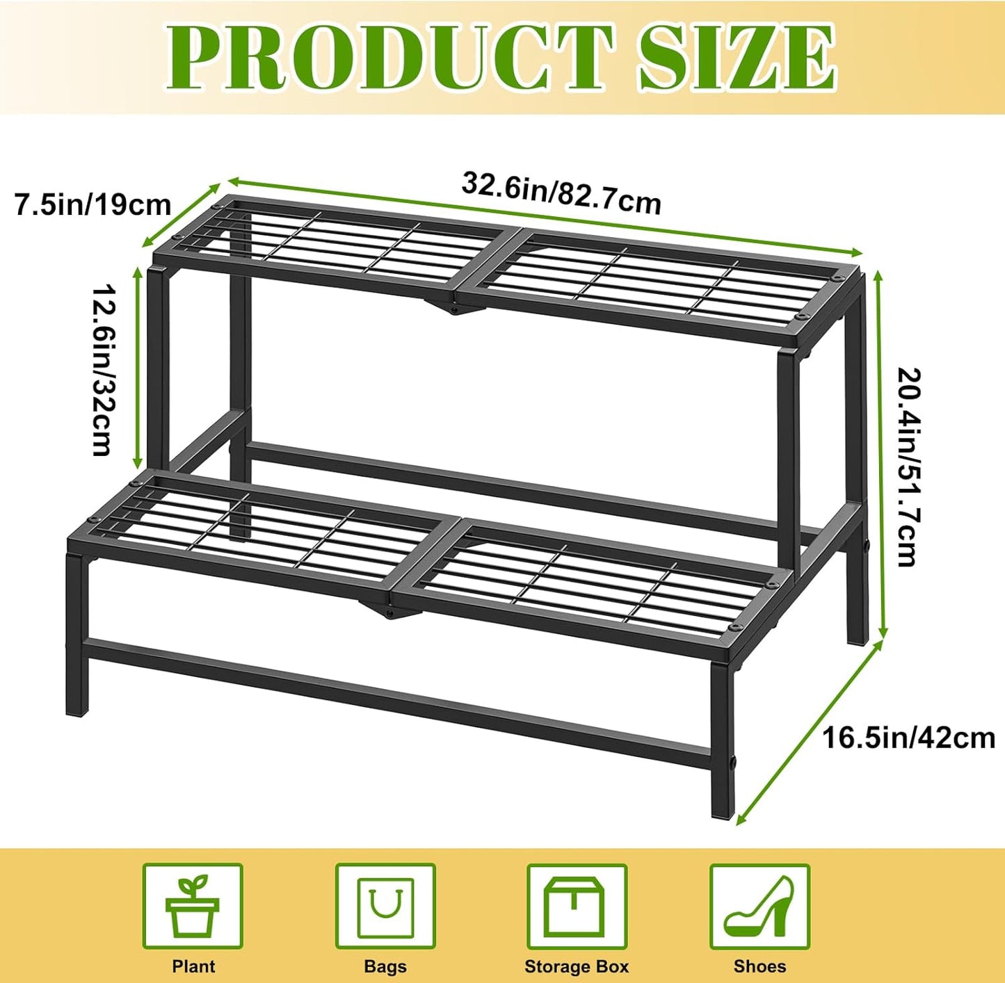 2 Tier Plant Stand Indoor Outdoor, Heavy Duty Metal Tall Plant Shelf f