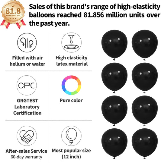110pcs Black Balloon 12 inch, Black Latex Balloons for Birthday Party Baby Shower Wedding(with 2 Ribbons).