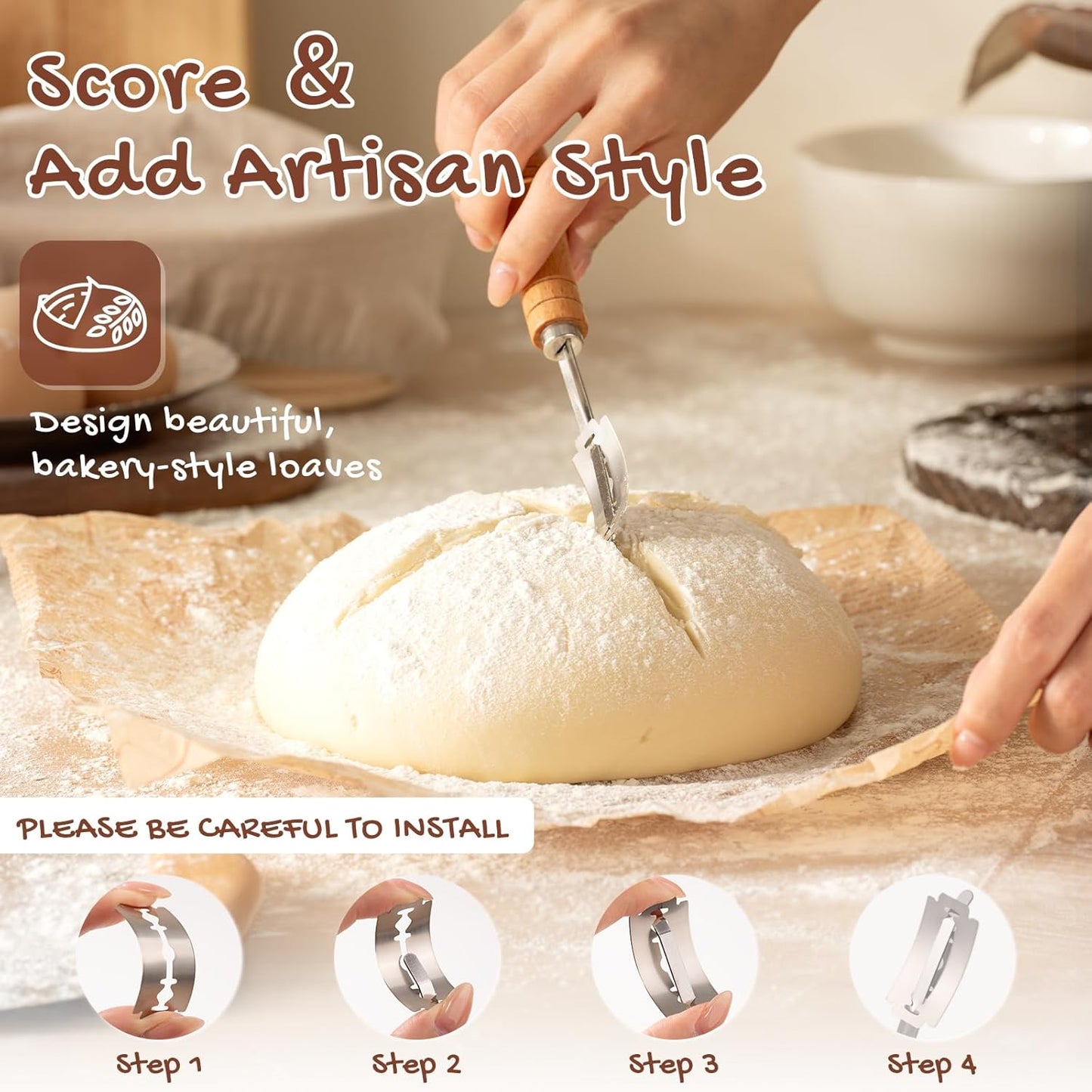 Astercook Sourdough Starter Kit with Round & Oval Banneton Bread Proofing Basket, Bread Sling, Starter Jar, Dough Whisk, Scrapers, Stencils, Cooling Rack & Bag Complete Sourdough Bread Baking Supplies