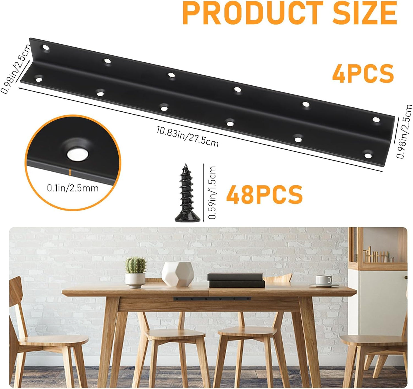Raised Garden Bed Corner Brackets, 4pcs L Bracket, 90 Degree Angle Brackets, Black Metal Bed Corner Bracket Connectors for Furniture, Wood Frame, Shelf, Cabinet (275x25x25mm)