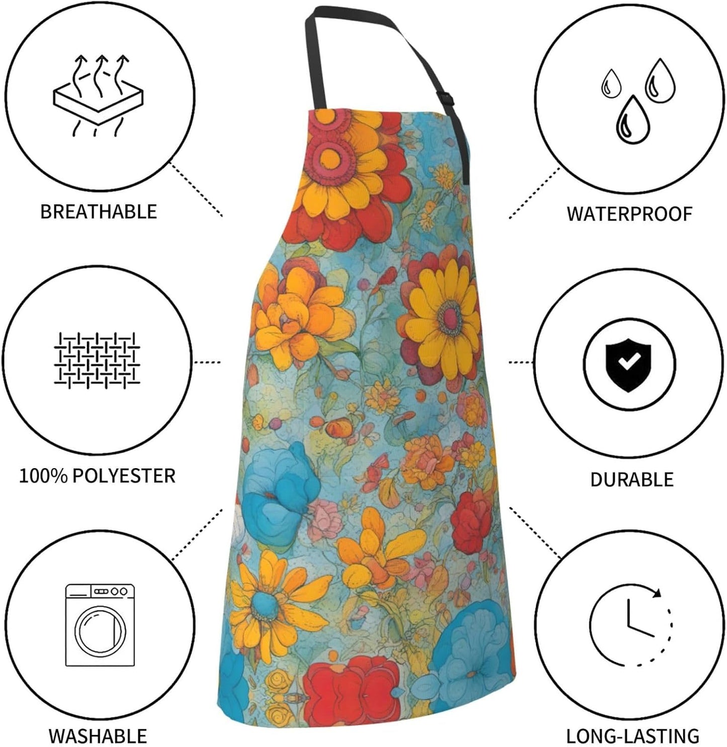 Bright Color print Waterproof chef's apron with pocket apron for kitchen cooking baking barbecue and gardening