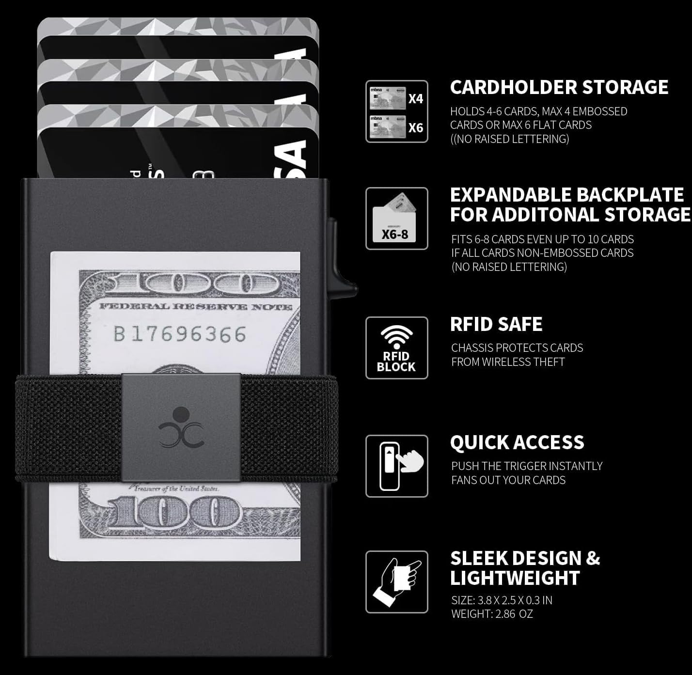 Slim Aluminum Card Holder Wallet for Men, Durable Expandable Backplate