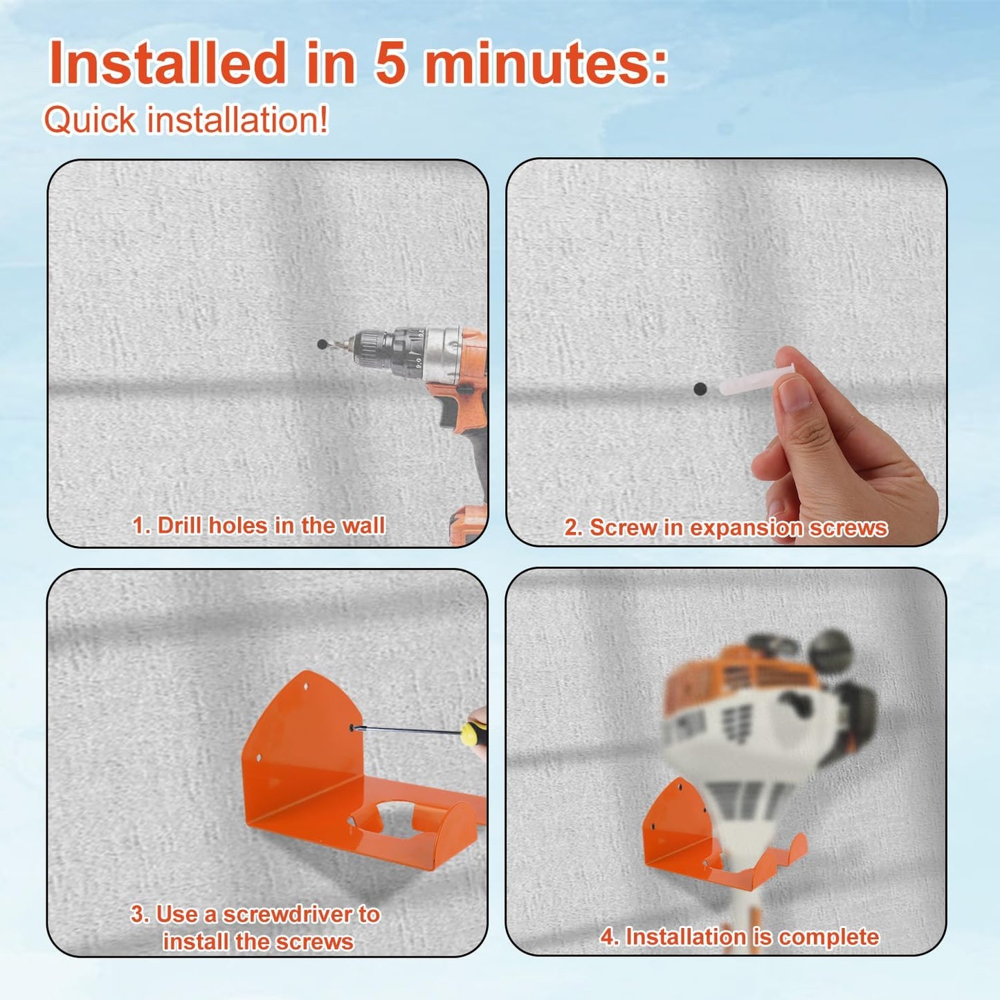2pcs Weed Eater Hanger, Heavy Duty Weedeater Hanger for Garage Wall Storage Weed Wacker Holder Hooks Tool Rack Garden Tool Garage Organizer for Yard Power Tools Grass Trimmer Hedge Trimmer
