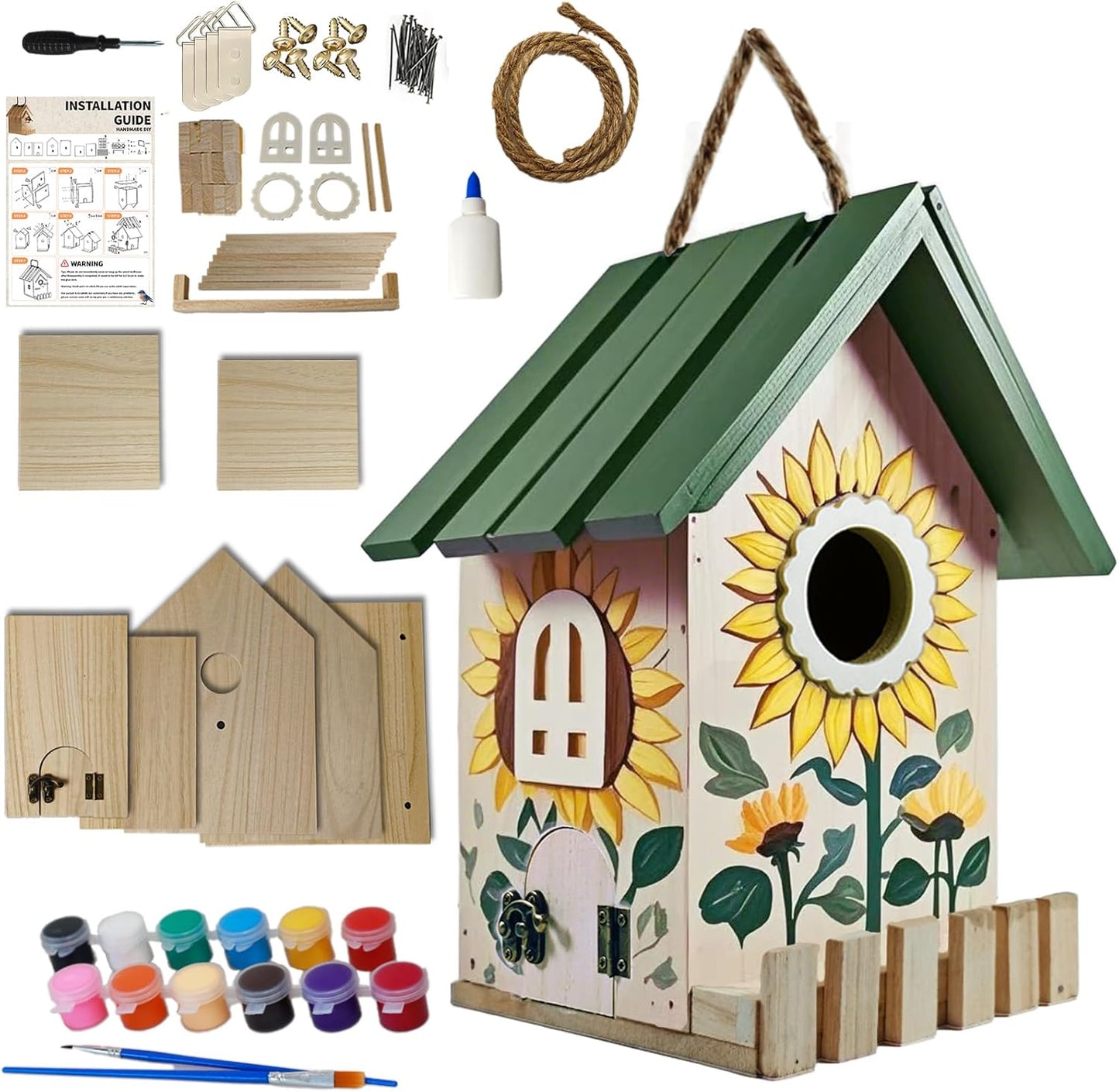 Large Wood Bird Houses for Outside Clearance,Woodworking Adult Crafts & DIY Bird House Kit, Build it Yourself Birdhouse for Adults and Kits, Hanging Birdhouse for Garden Yard Decor Gifts (1 Pack)