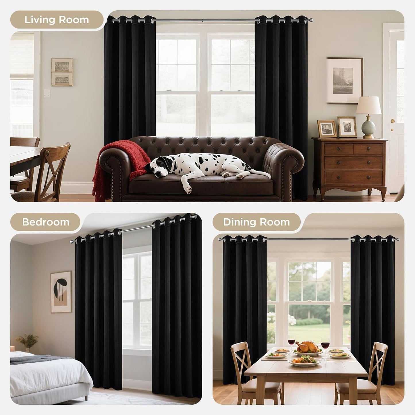 Joydeco Blackout Curtains for Bedroom 84 Inch - Black Out Curtains with Grommets Thermal Insulated Room Darkening Light Blocking, Noise Reducing & Wrinkle-Free Drapes for Living Room Windows, 2 Panels