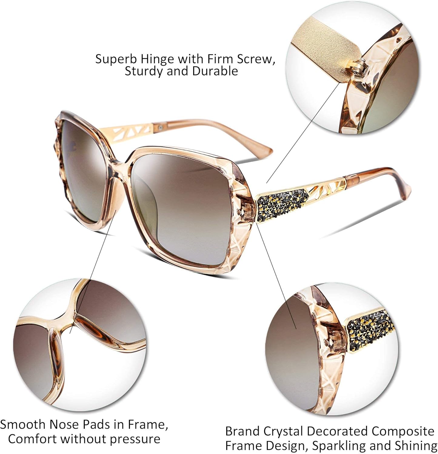 FEISEDY Polarized Women Square Sunglasses Sparkling Composite Shiny Fr