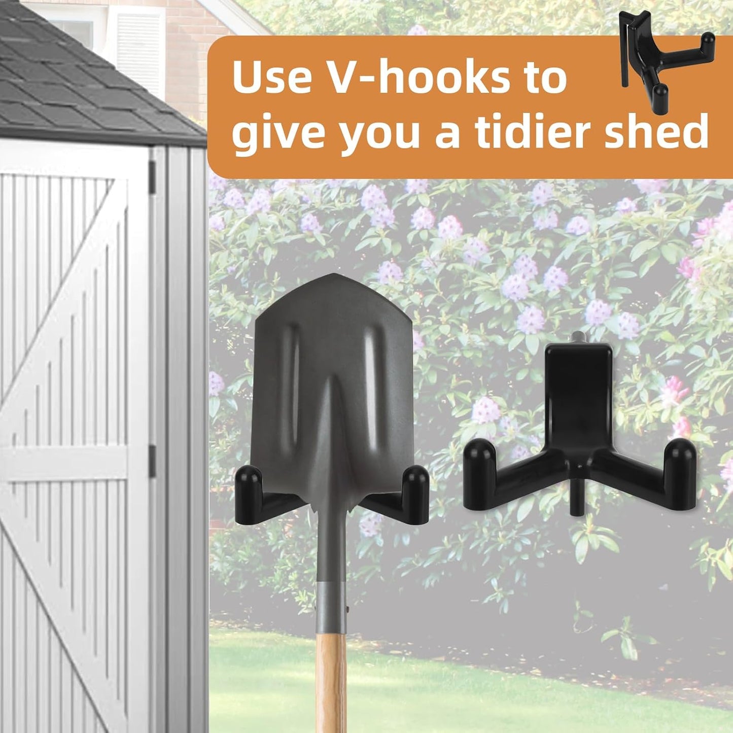 6pcs Shed Hooks for Rubbermaid Fasttrack, Plastic Multi Purpose Shed Organizer Accessories, Power Tool Hangers Holder Organization and Storage for Garage Hanging Shovel Rake Sports Equipment