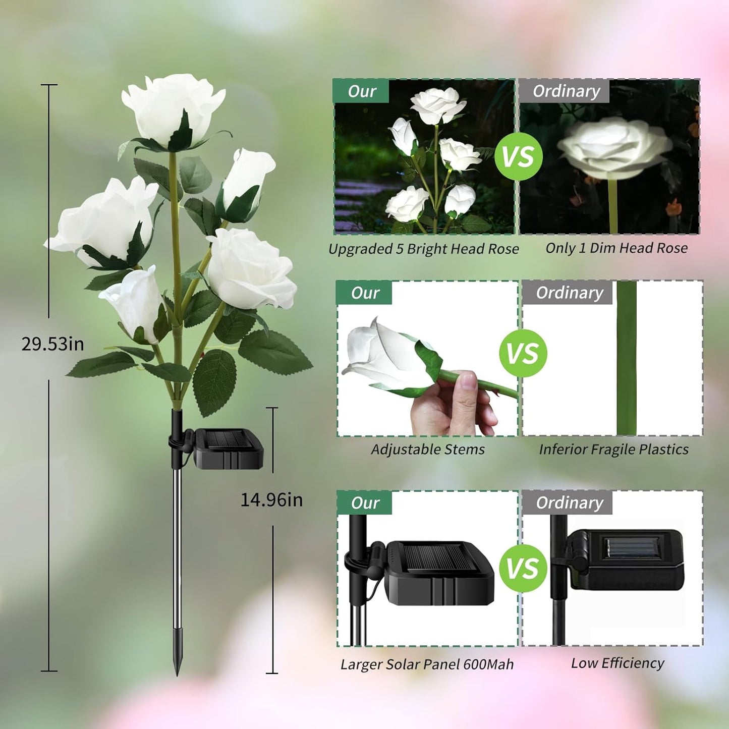 Solar Garden Lights, Solar Outdoor Lights with More Realistic 10 Rose 