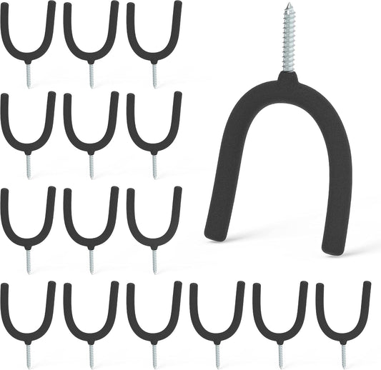 HUHOLE 16 Pack Screw in U Hook Value Set Multi-Purpose Wall Organizers Vinyl Coated Steel Utility Hangers U Hooks for Hanging Garden Tools Mops Brooms and Home Items Black