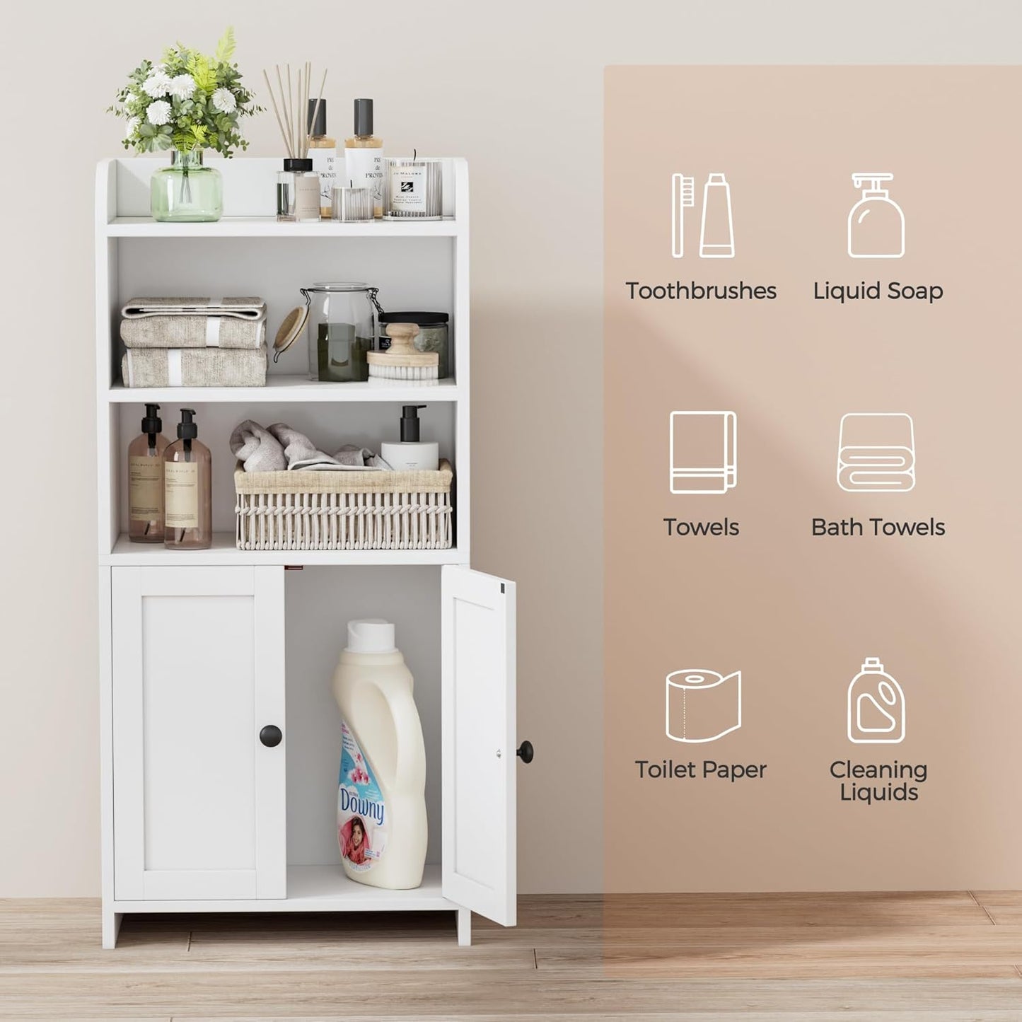 Homhedy Small Bathroom Storage Cabinet, Freestanding Toilet Paper Stor