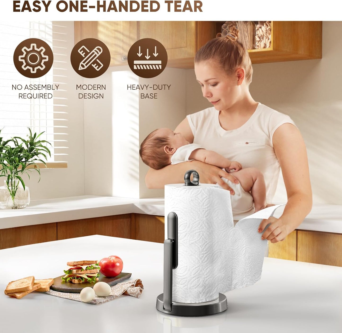 theaoo Heavy-Duty Stainless Steel Paper Towel Holder with Tension Arm 
