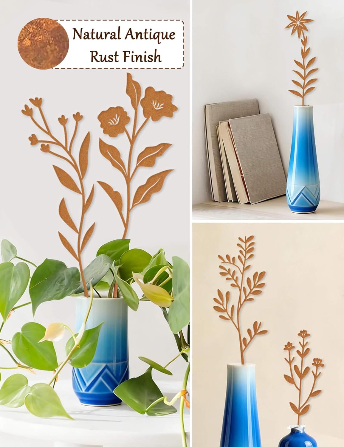 10pcs Metal Flowers for Garden - Antique Rust Finish Decorative Plant 