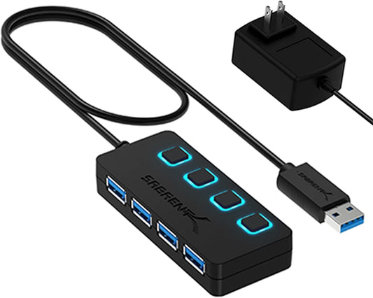 SABRENT 4 Port USB 3.0 Hub with Individual LED Lit Power Switches, Inc
