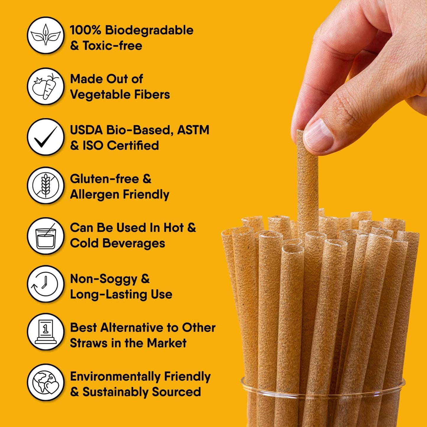 – 100 PCS of 8.25 Inches Unwrapped Biodegradable Straws – Made of Vegetable Fibers, Best Environment Friendly Drinking Straws for Hot and Cold Beverages