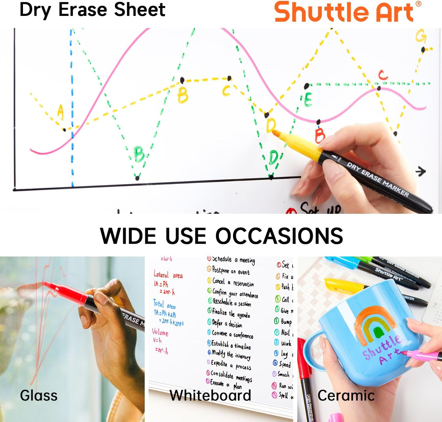 Shuttle Art Dry Erase Markers, 32 Pack 16 Colors Whiteboard Markers,Fi