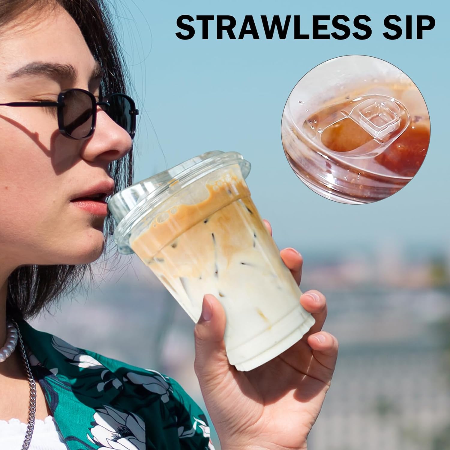 100 Pack 16 oz Clear Plastic Cups with Lids, Disposable Iced Coffee Cu