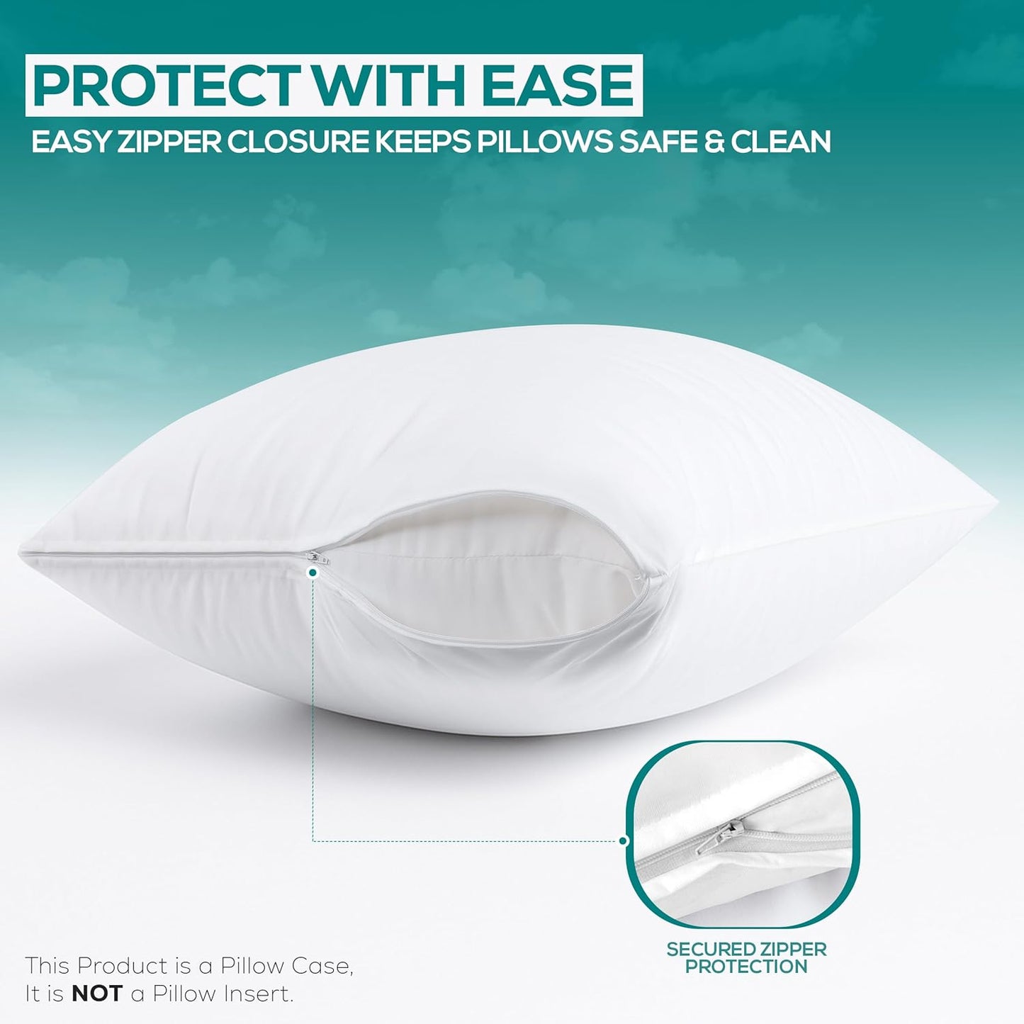Set of 2 Pillow Protectors with Zipper Standard Size, Bed Bug and Dust Mite Proof Pillow Covers, Ultra Soft Pillow Encasements, Moisture Wicking and Waterproof Pillow Cases by Utopia Bedding (White)
