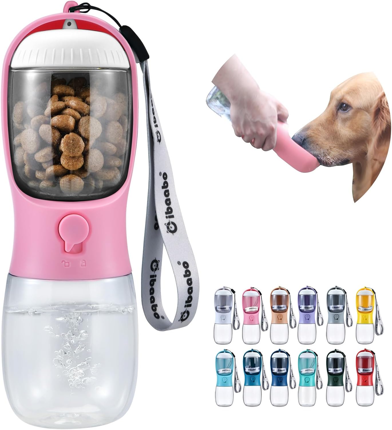 Dog Water Bottle with Food Container, Travel Puppy Water Bowl, Portabl