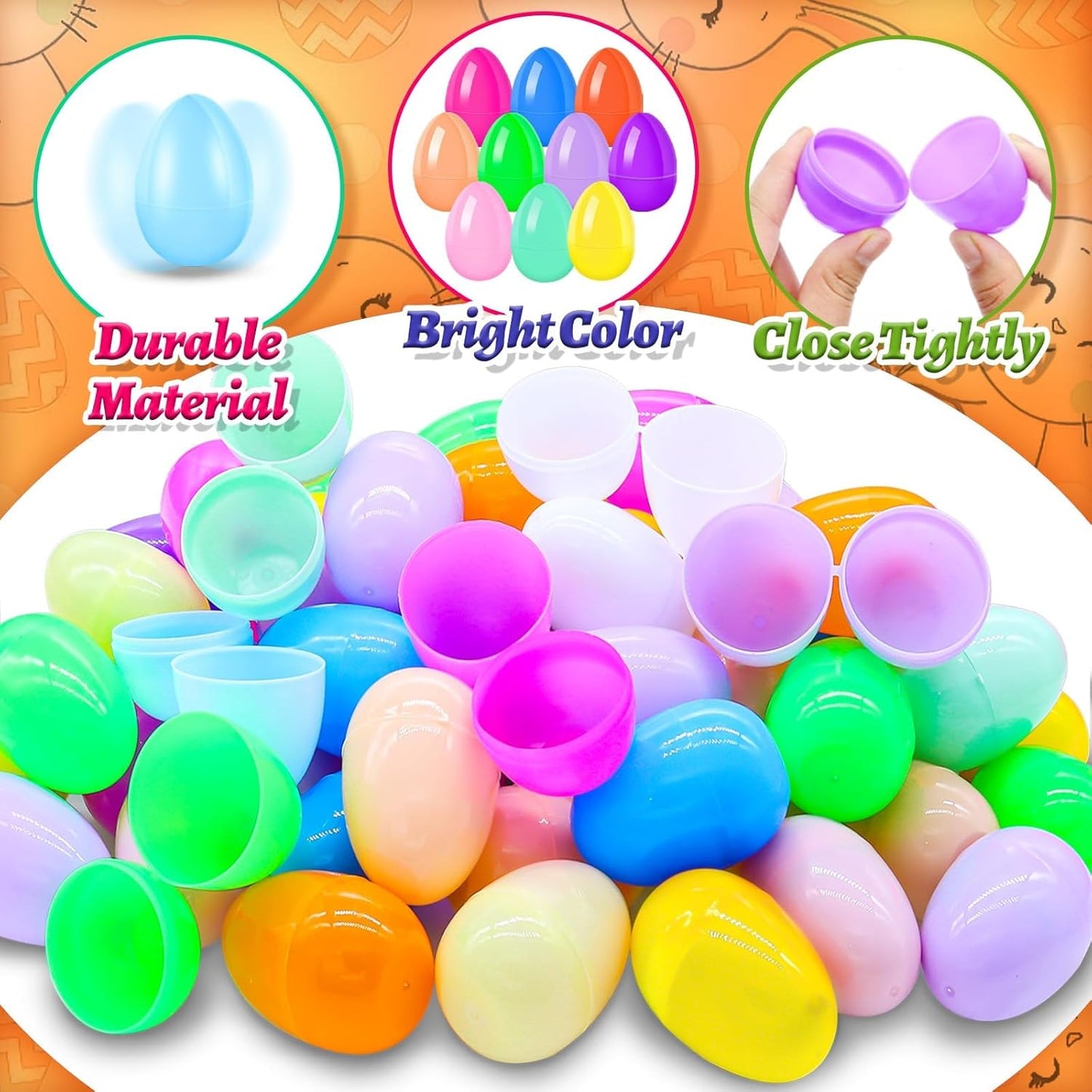 50Pcs Empty Plastic Easter Eggs - Party Decorations, Printed Shells, Fillable Basket Fillers Stuffers, Classroom Prize Egg Supplies Toy for Kids