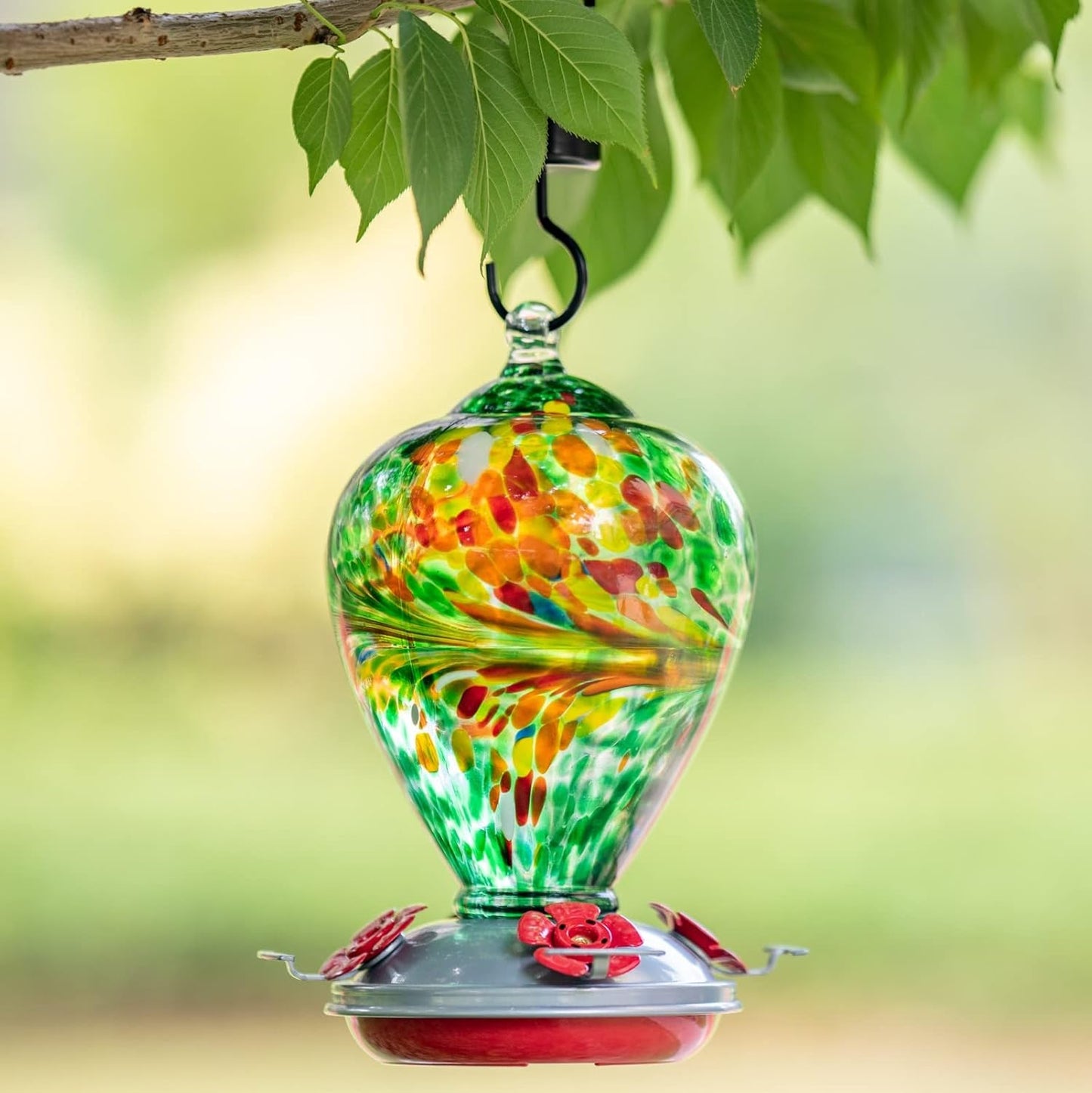 Muse Garden Gifts for Women Glass Hummingbird Feeder for Outdoors Hanging, Birthday Mother‘s Day Christmas Valentine Hummingbird Gifts for Women Mom, Ant Moat Included, 2 Pack, Peacock and Comet