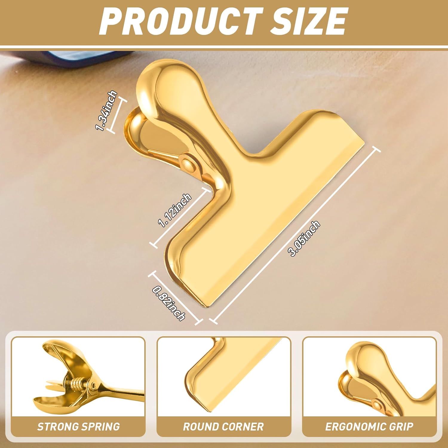 Funfery Chip Clips Bag Clips Gold Stainless Steel Clip for Food Storag