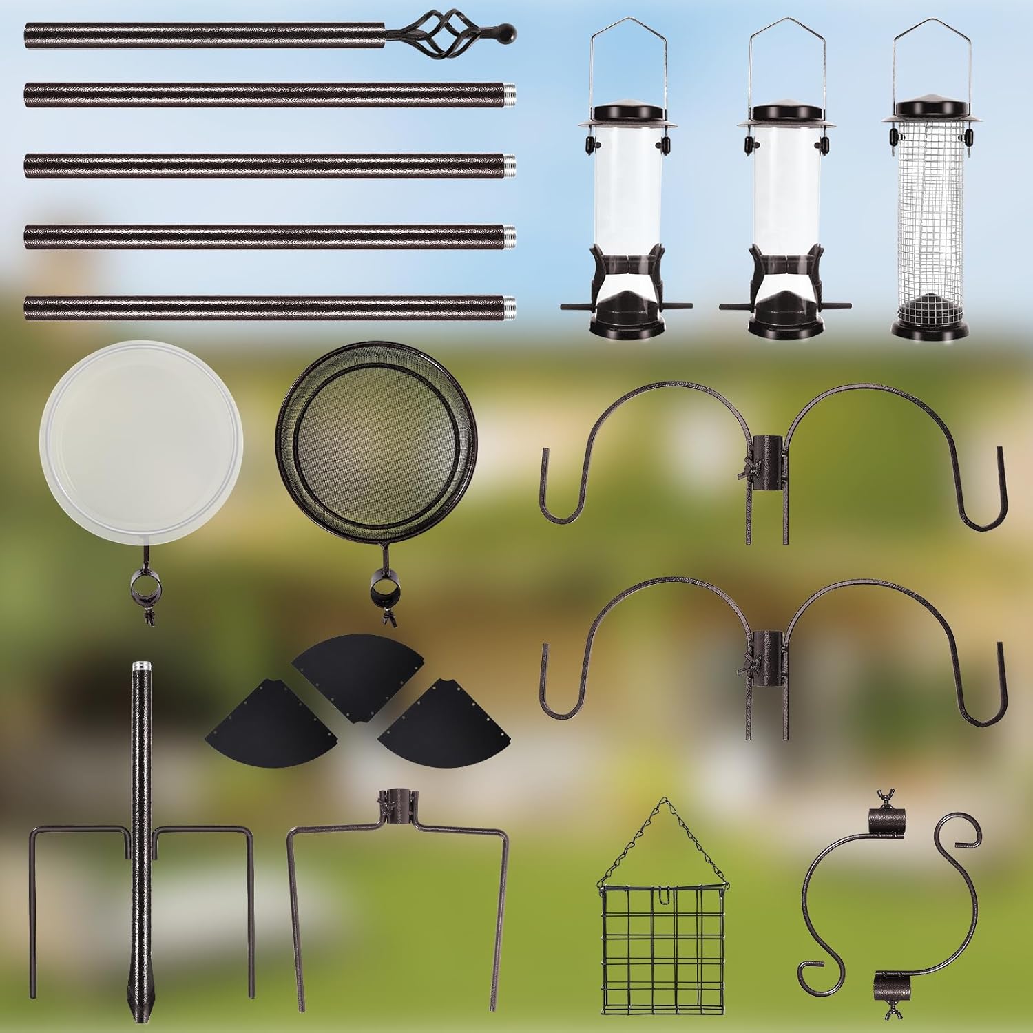 6-Hook Bird Feeding Station Kit Wild Bird Feeder Stand Pole, Multi-Fee