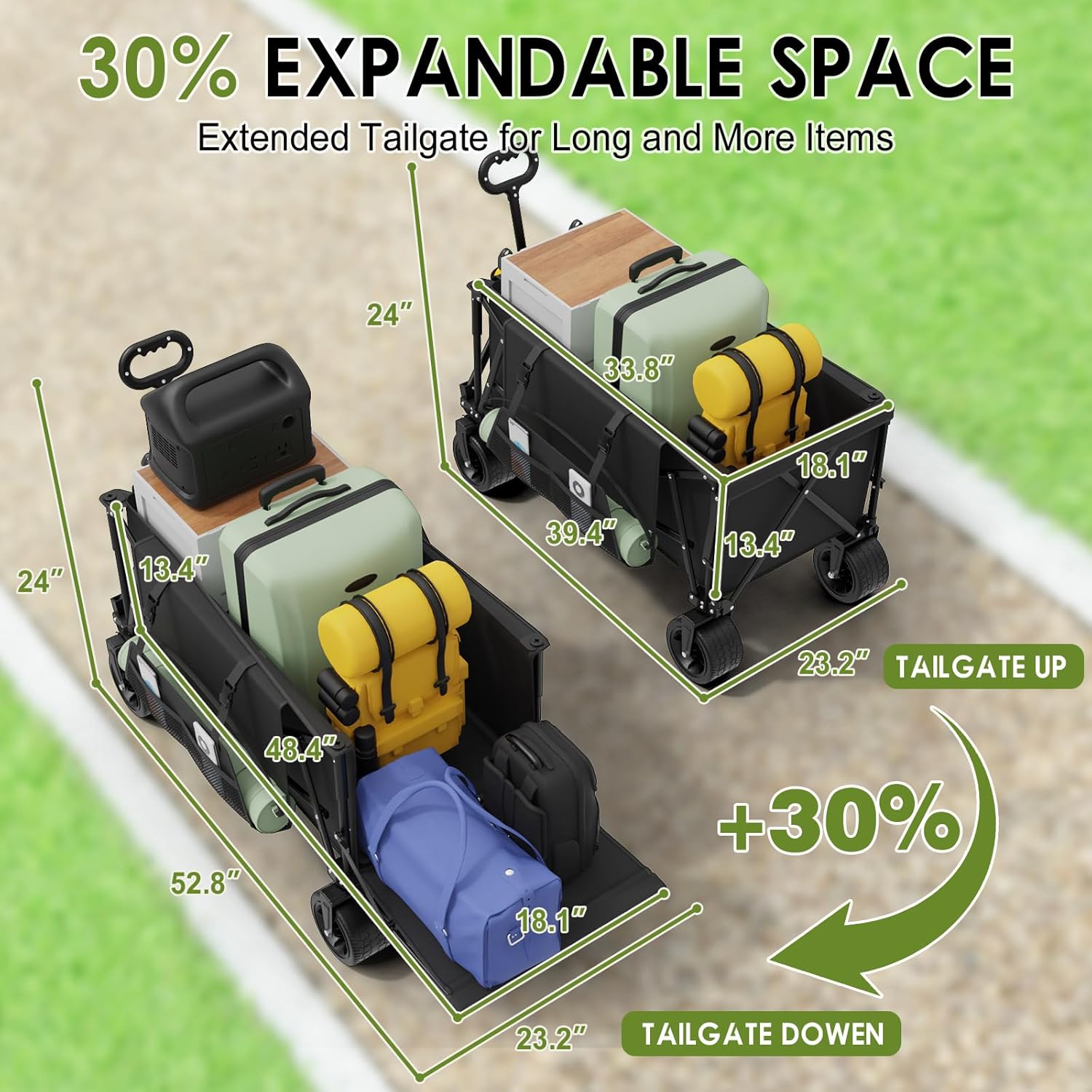 ZENPETIO 49" Collapsible Wagons Carts Foldable with Tailgate, 300L Hea