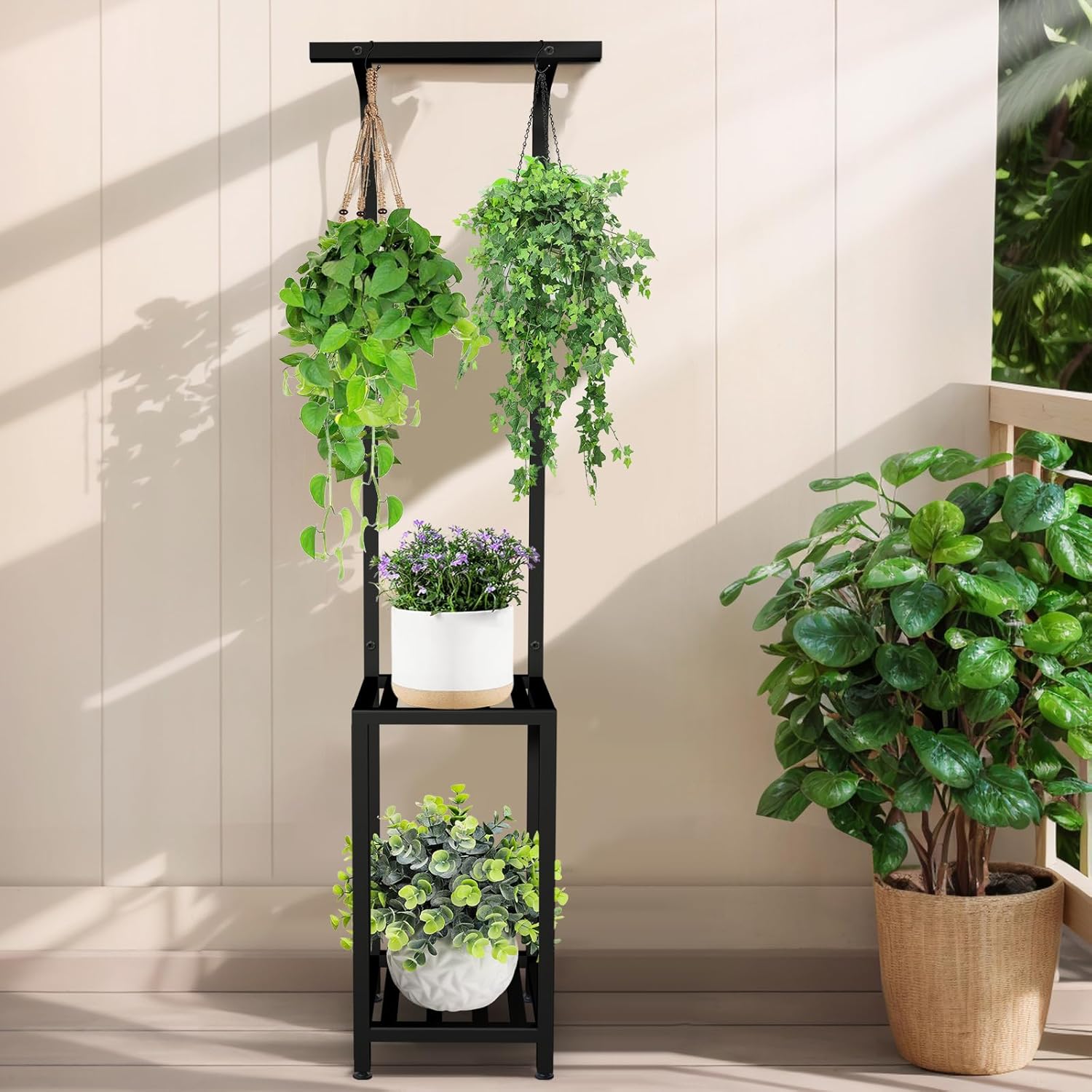 Plant Stand Indoor Outdoor, 65" Tall Plant Stand Outdoor 3 Tiered Hang