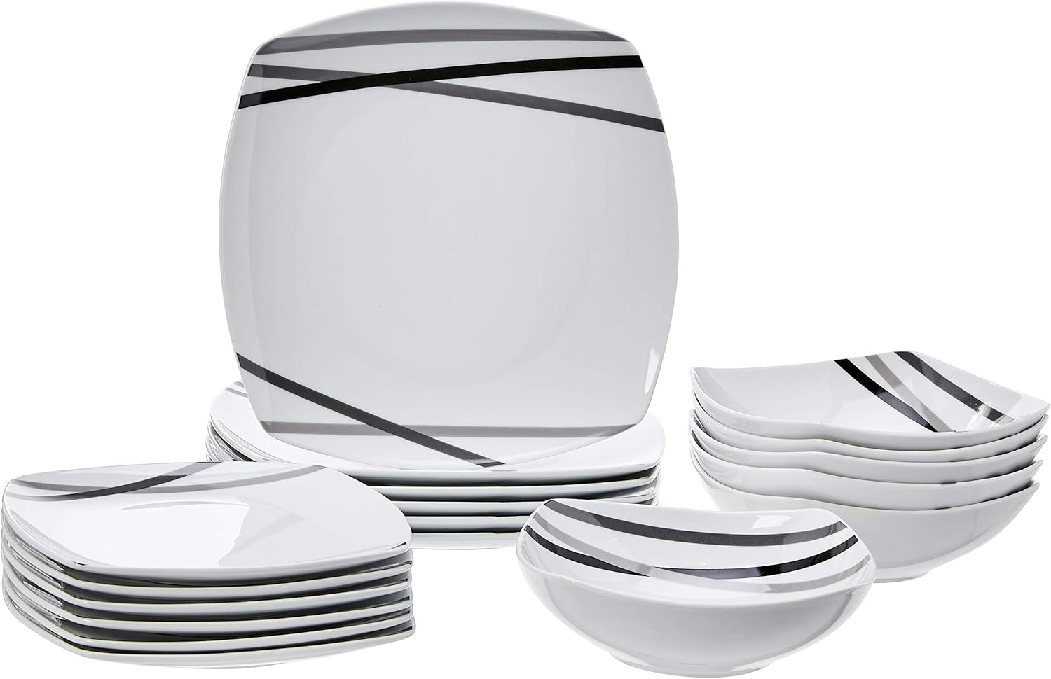 Amazon Basics 18 Piece Kitchen Dinnerware Set, Dishwasher and Microwav