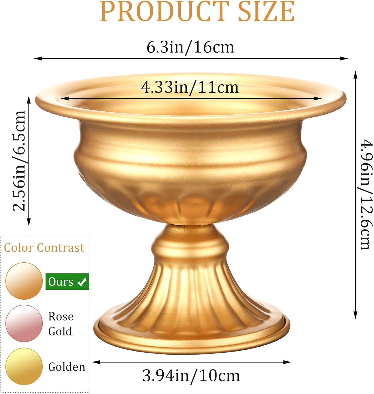 6 Pieces Mini Sized Metal Urn Planter Wedding Centerpieces Vase Gold Flower Vase Compote Vase Pedestal Vase 4.72 Inch Tall Home Flower Stand Small Plant Pots for Birthday Anniversary Ceremony