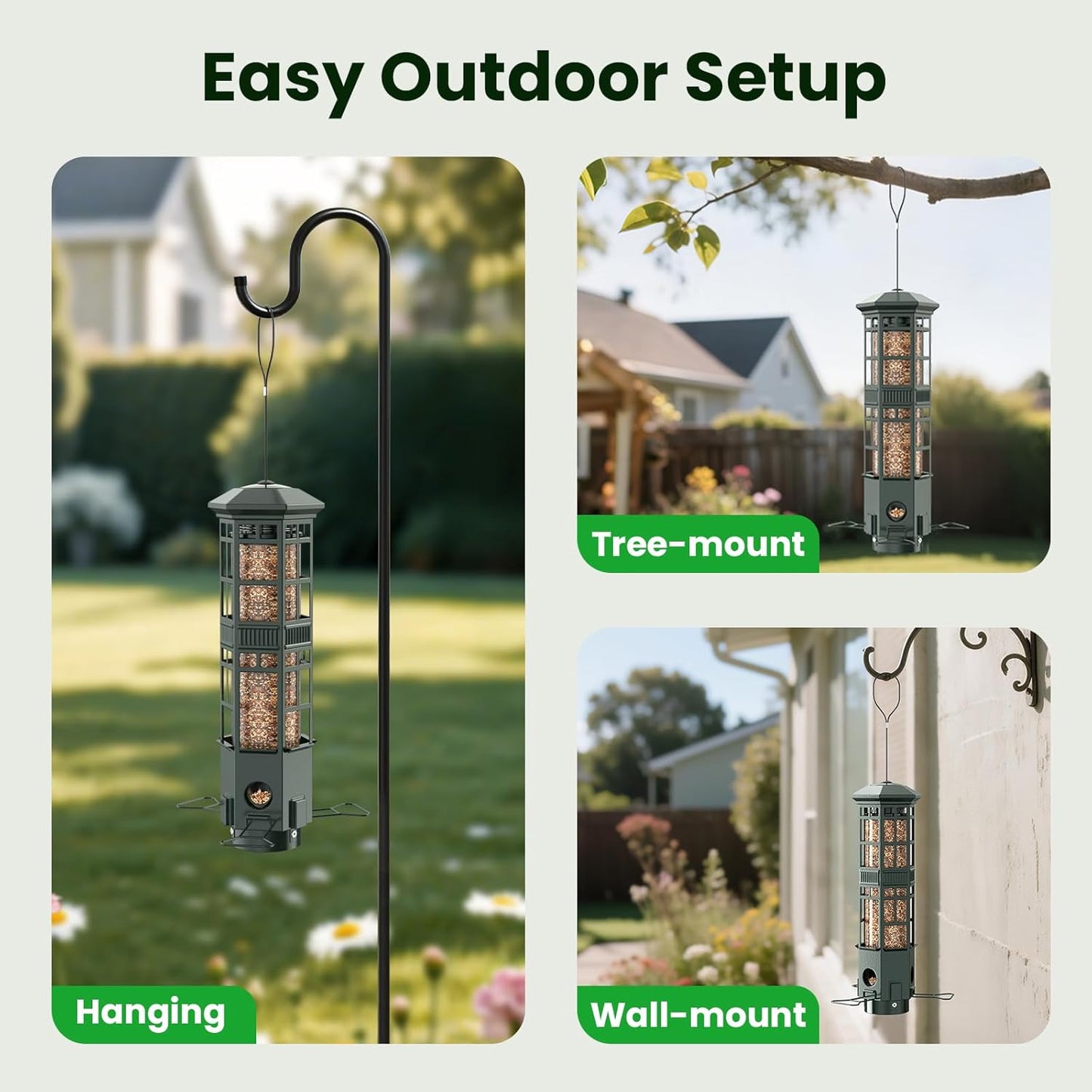 Squirrel Proof Bird Feeder for Outdoors, Gravity Spring Hanging Metal 