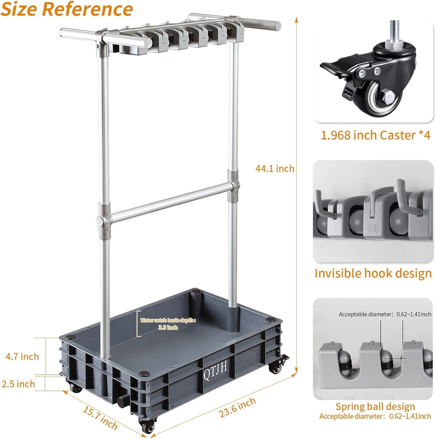 Broom mop holder cleaning supplies organizer janitorial carts on wheels housekeeping station storage tools for garage, garden, closet, cabinet.