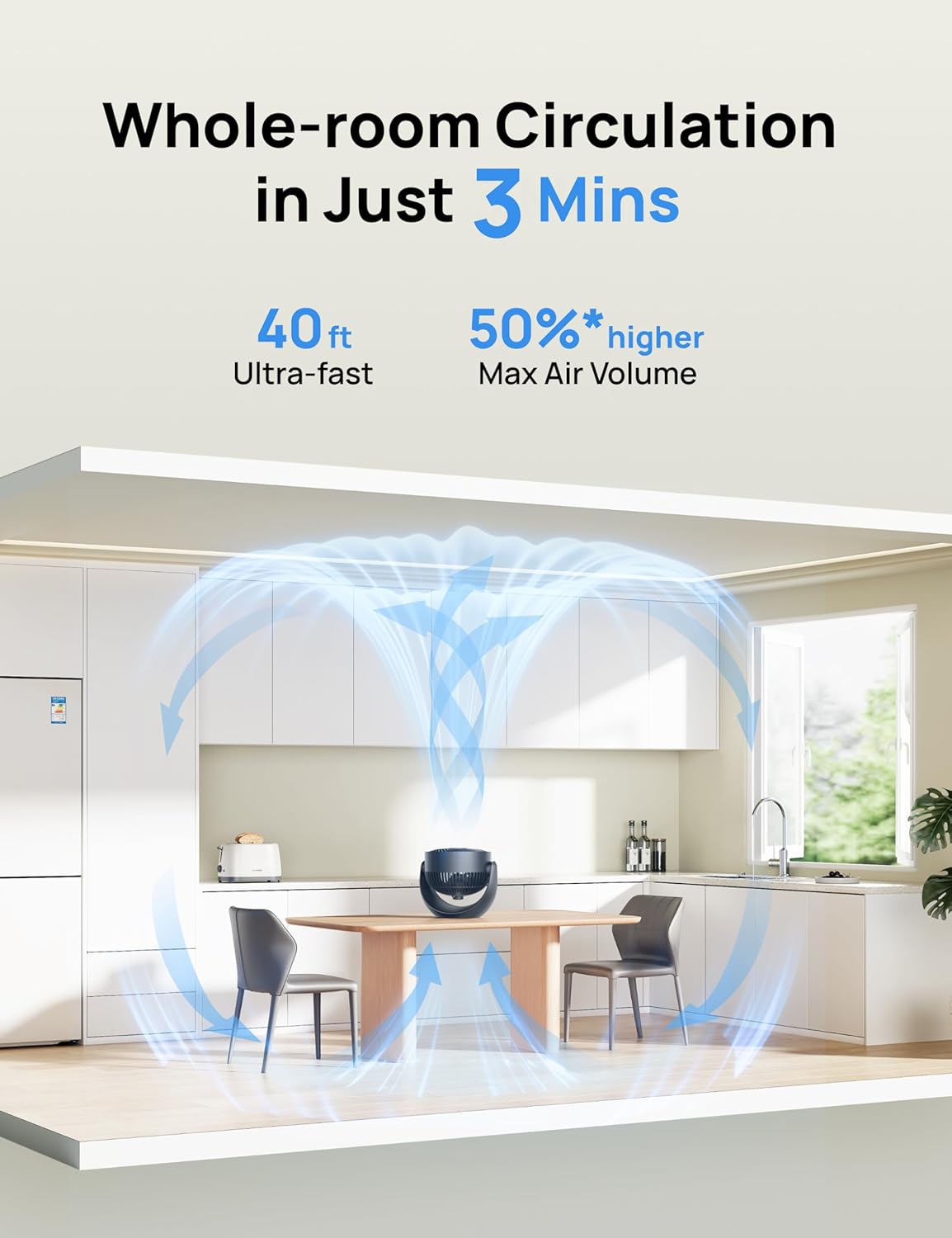 Dreo Fan for Bedroom, Table Air Circulator for Whole Room, 11 Inch, 40ft Strong Airflow, 120° adjustable tilt, 28db Low Noise, Quiet, 3 Speeds, 2025 New Desk Fan for Office, Kitchen, Home