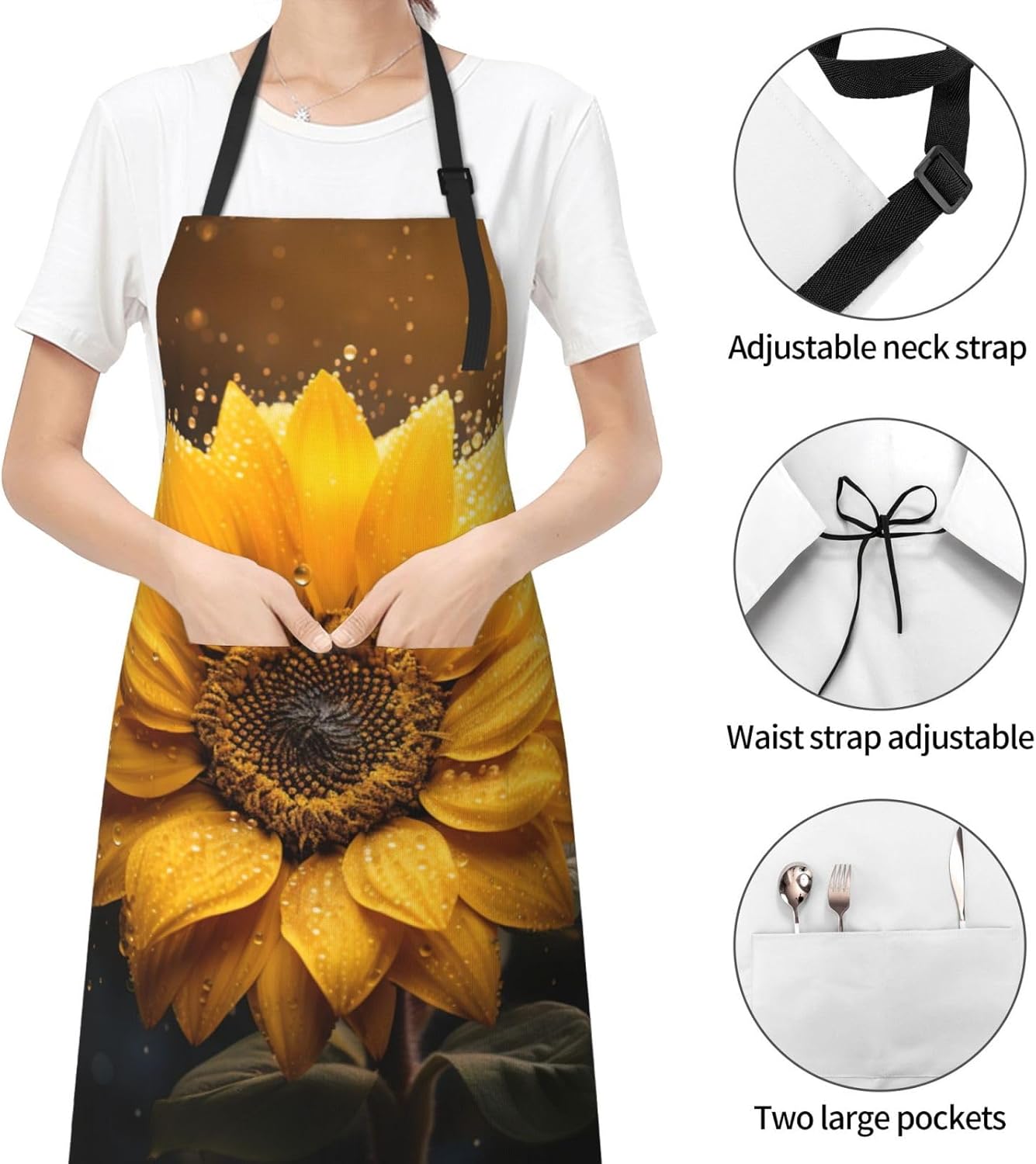 Beautiful sunflower 4 print Waterproof chef's apron with pocket apron for kitchen cooking baking barbecue and gardening