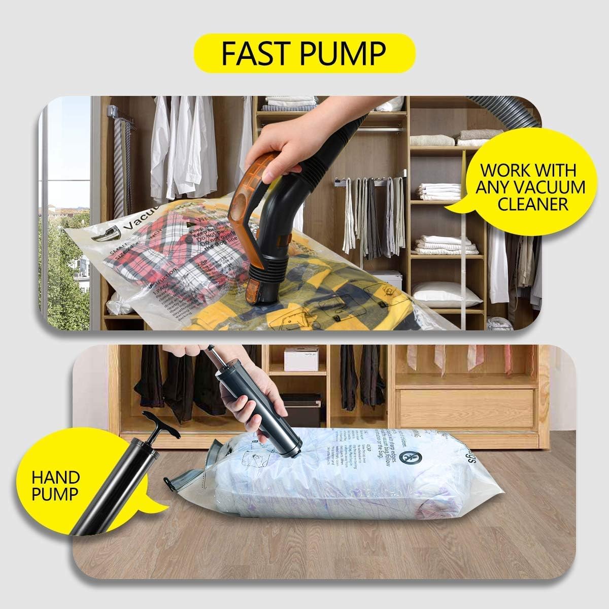 GONGSHI Vacuum Storage Bags, Space Saver Bags for Clothing,Blankets,Comforters, Pillows, Clothes,Travel,12 Combo