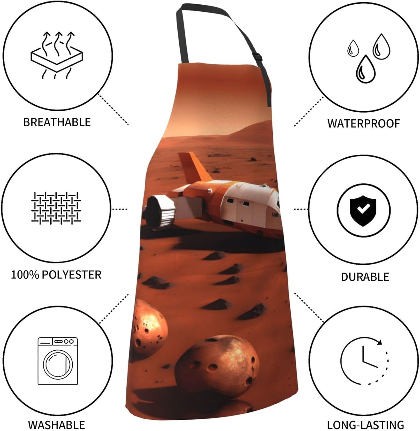 mars planet print Waterproof chef's apron with pocket apron for kitche