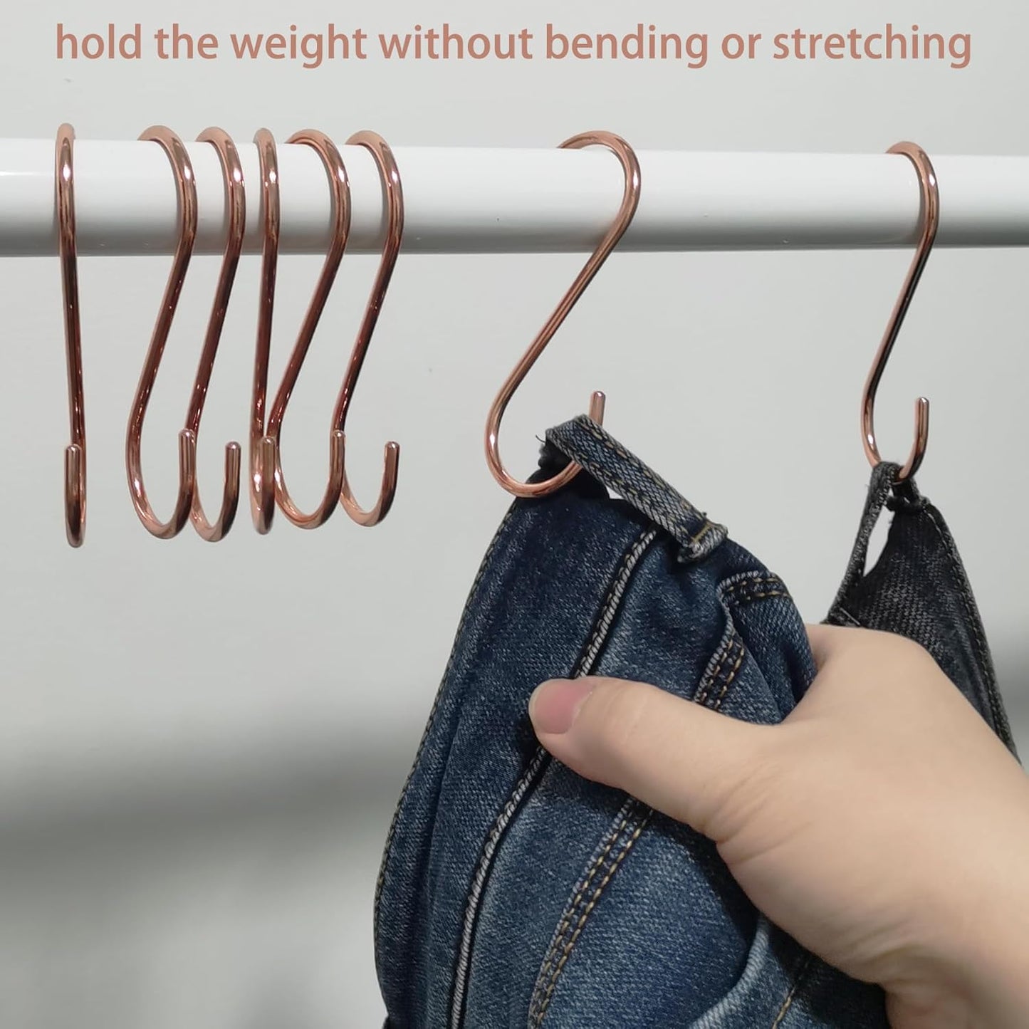 8 Pieces Copper S Hook Rose Gold Brass S Hooks for Hanging Pot Rack Pan 3.7In Heavy Duty Kitchen Garden Shower Purpose Storage Hooks Hangers(for 0.94" Rod)