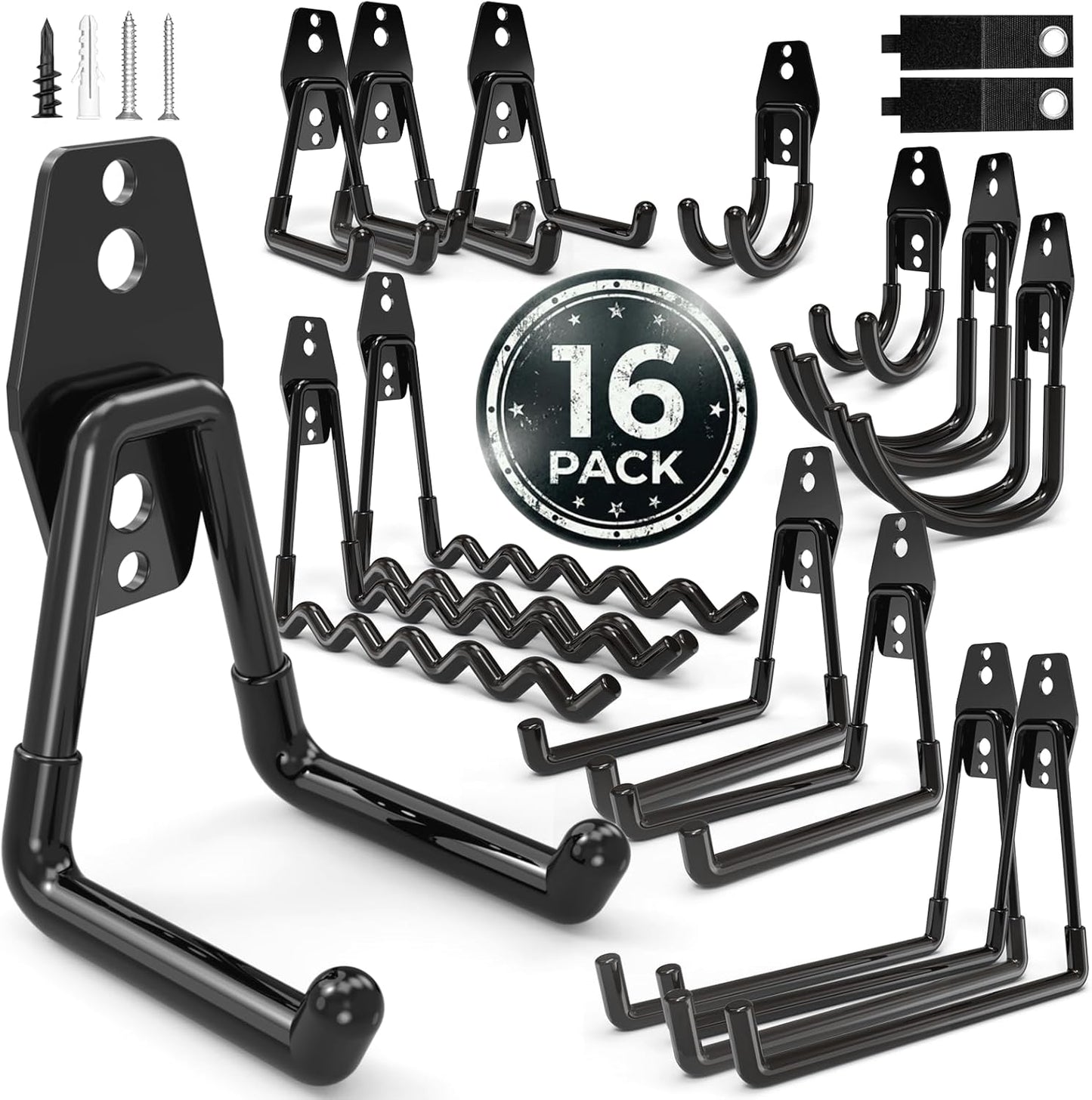 16 Pack Garage Hooks Heavy Duty Wall Mount Storage Hangers Holder Organizer, for Power Tool, Garden Yard Tools, Utility, Ladder, Hose