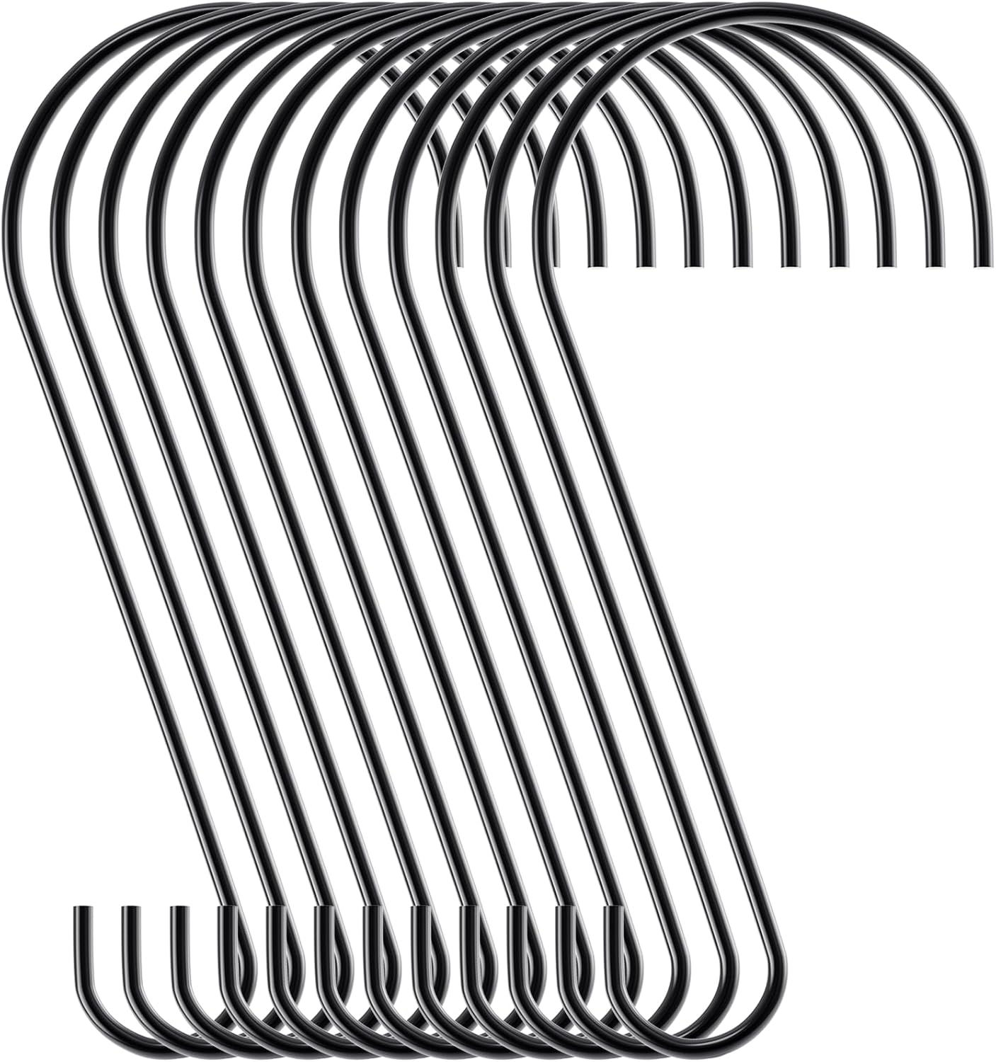 Ripeng 12 Pieces 12 Inch Heavy Duty Big S Hooks Bird Feeder Rustproof Stainless Steel Hook for Garden Tree Branch, Kitchen, Bird House, Plants, Baskets, Lanterns and Bicycles(Black)
