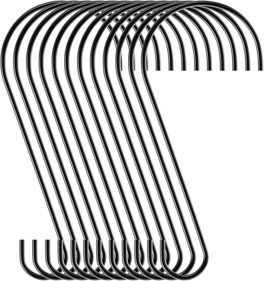 Ripeng 12 Pieces 12 Inch Heavy Duty Big S Hooks Bird Feeder Rustproof Stainless Steel Hook for Garden Tree Branch, Kitchen, Bird House, Plants, Baskets, Lanterns and Bicycles(Black)