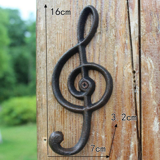 2 Pack Decorative Wall Hook, Music Note Wall Hooks, Black Cast Iron Single Hook for Home Kitchen Outdoor Garden Hanging Clothes Caps Bags Coats Daily Tools Planter, 6.3"X2.75"