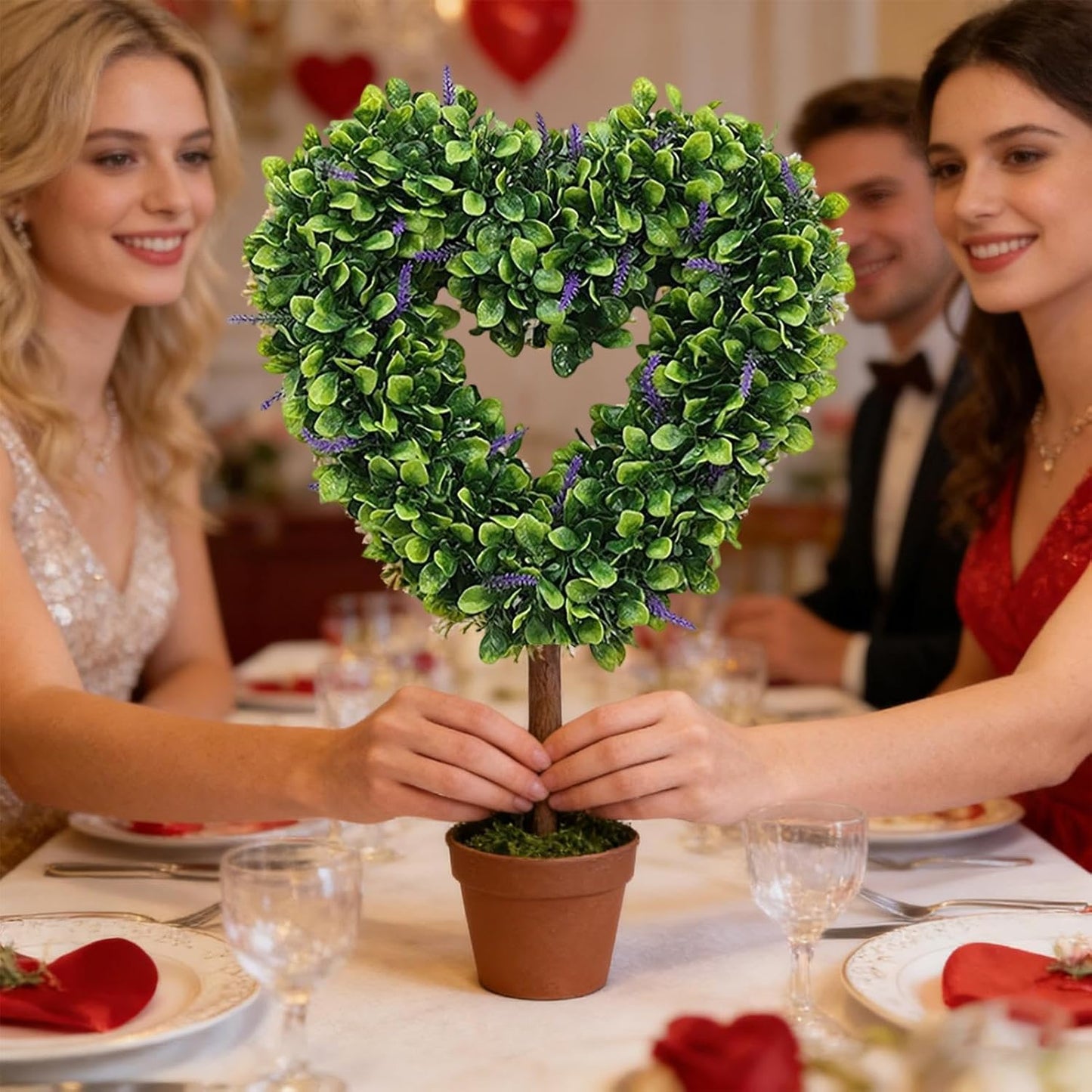 Outdoor Topiary, 25.5in Valentines Day Decorations, Heart Shaped Topiary for Planter, Pot, Potted, Courtyard, Porch, Wedding, Farmhouse, Backyard, Garden