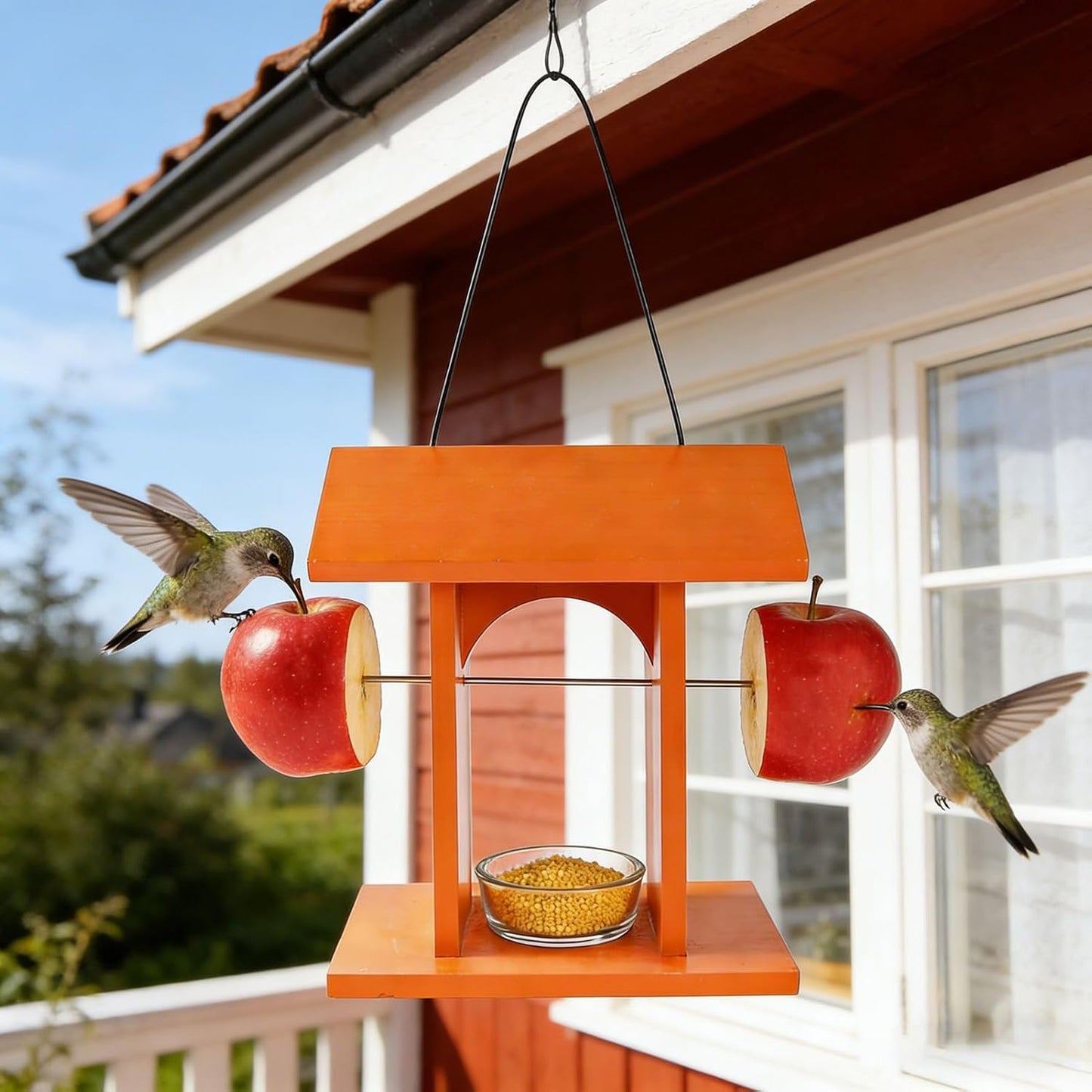 Wooden Bird House Feeder, Mounted Food Station with Roof for Outdoor Feeding, Wildlife Care, Porch Decoration, Yard Enhancement, Avian Support