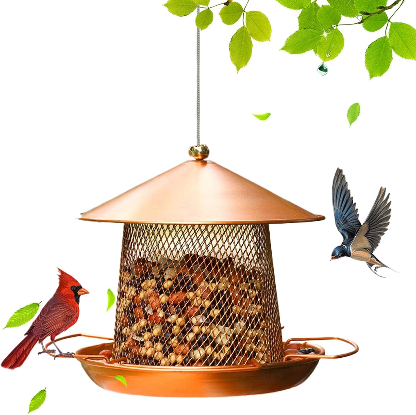 Bird Feeder - Heavy Duty Waterproof Iron Art - Small Wild Bird Food Feeder for Outside,for Finches Robins Sparrows Canary Budgies Backyard Balcony Patio Terrace