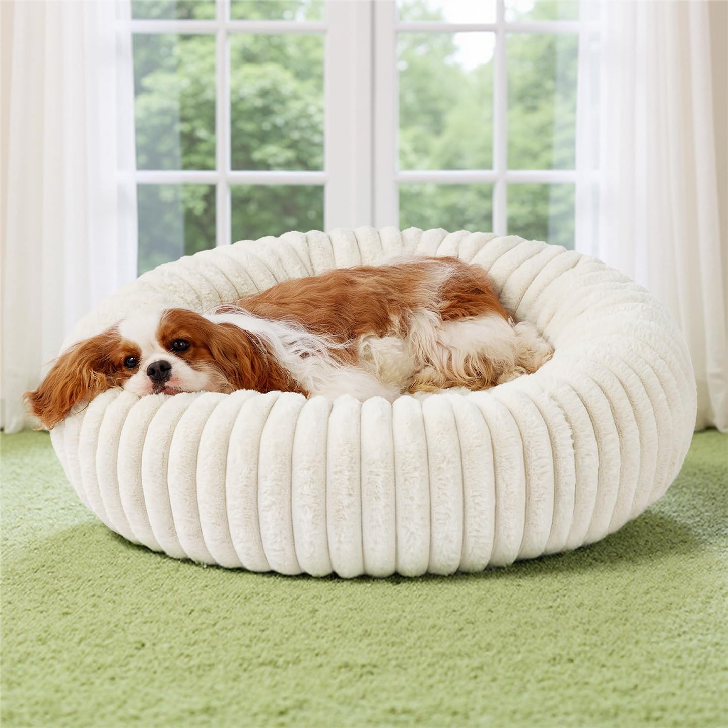 Bedsure ComfyFleece™ Donut Medium Dog Bed - Washable Faux Fur with Cor